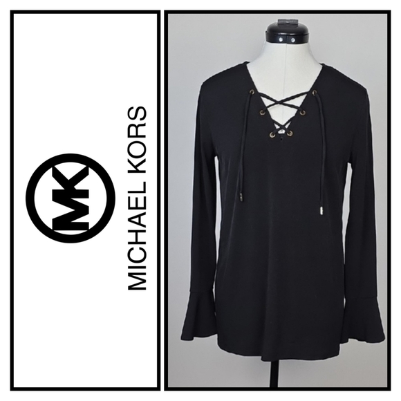 Michael Michael Kors Black Lace-Up Top with Flared Sleeves – Size S - Picture 1 of 9